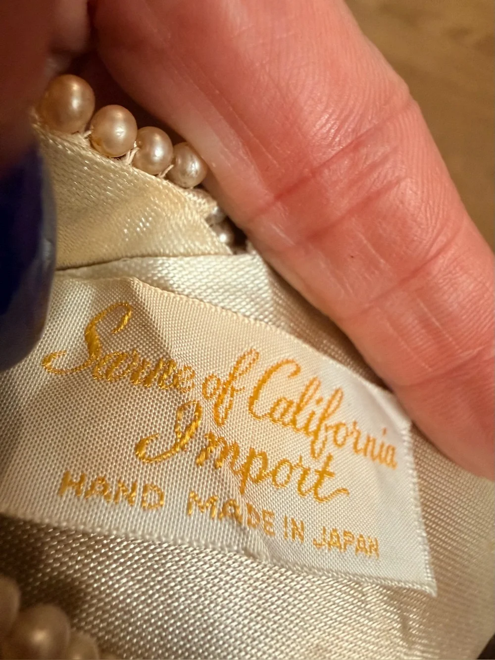 Vintage Champagne Pearl Silver Beaded Clutch Hand Made in Japan Sume California